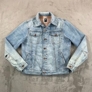 NSF Denim Trucker Jacket Men Medium Light Blue Wash Distressed Made in USA‎